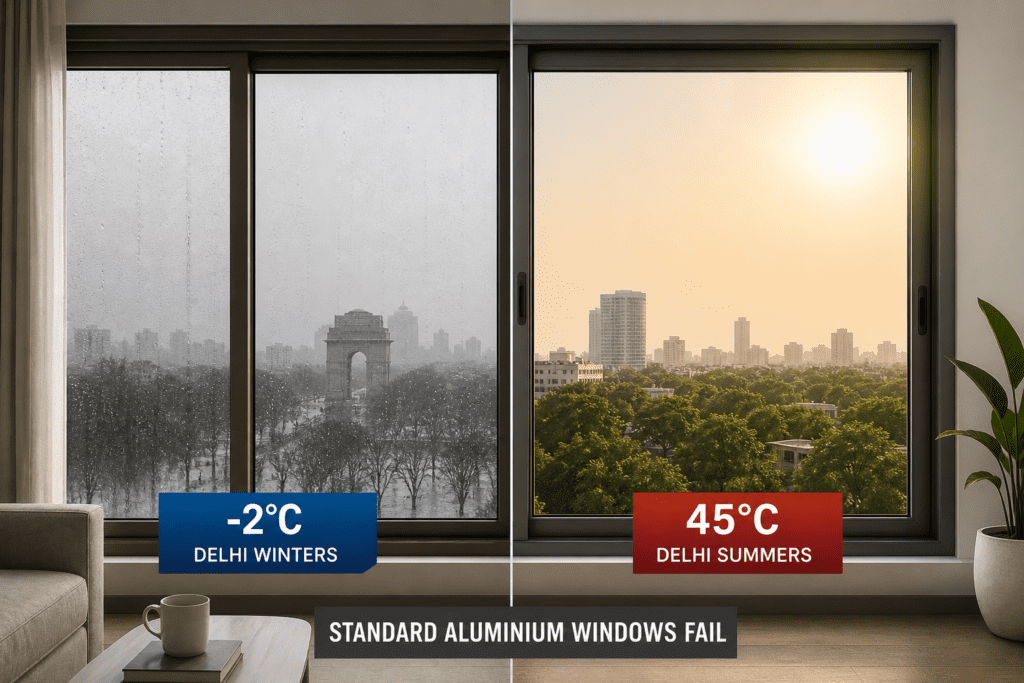 Delhis -2°C Winters to 45°C Summers- Why Standard Aluminium Windows Fail